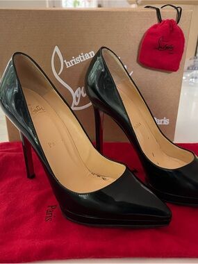 Christian Louboutin Black Patent Leather Pointed-Toe Stiletto Pumps